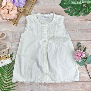 Rachel Riley Girls Sleeveless Lace Trim Blouse 7Y White Cotton Summer